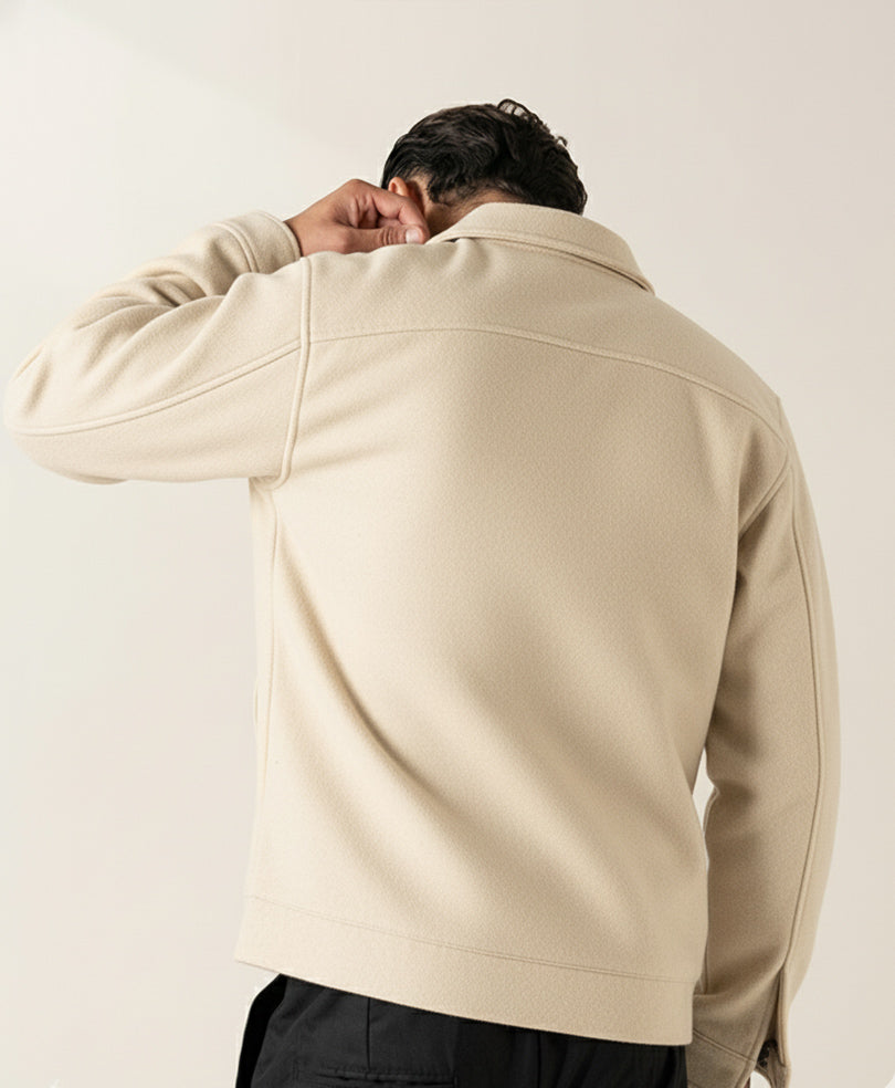 Premium Textured Utility Overshirt Jacket – Classic Beige