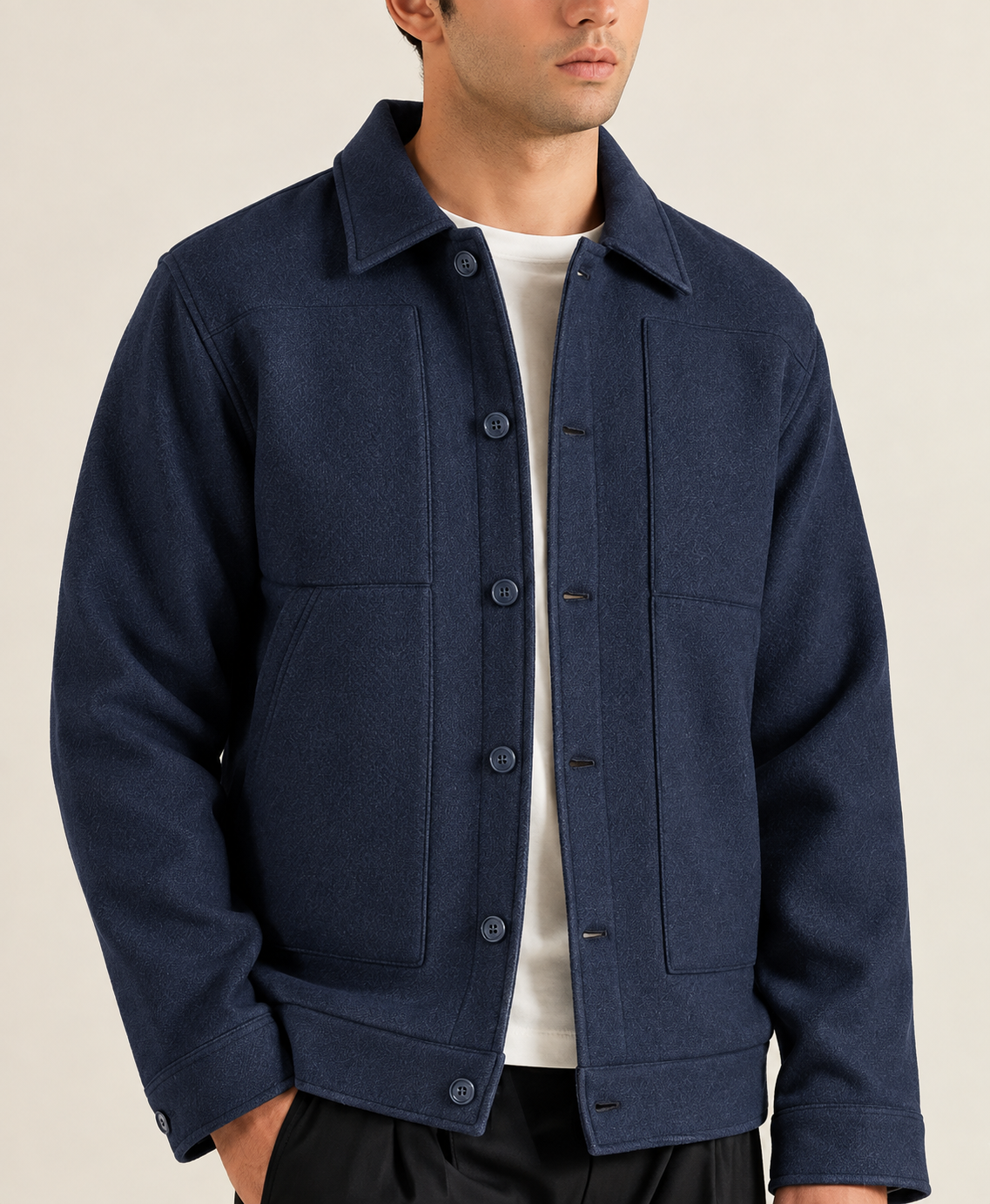 Premium Textured Utility Overshirt Jacket – Classic Beige