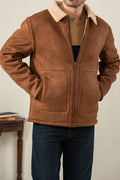 Denz Premium Suede Shearling Jacket for Men – Cognac Brown Winter Jacket