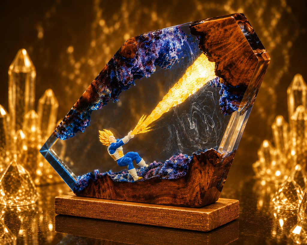 Vegeta Final Flash Resin LED Lamp – Handmade Dragon Ball Inspired Anime Display | Premium Epoxy Crystal Night Light | Gamer & Anime Fan Gift