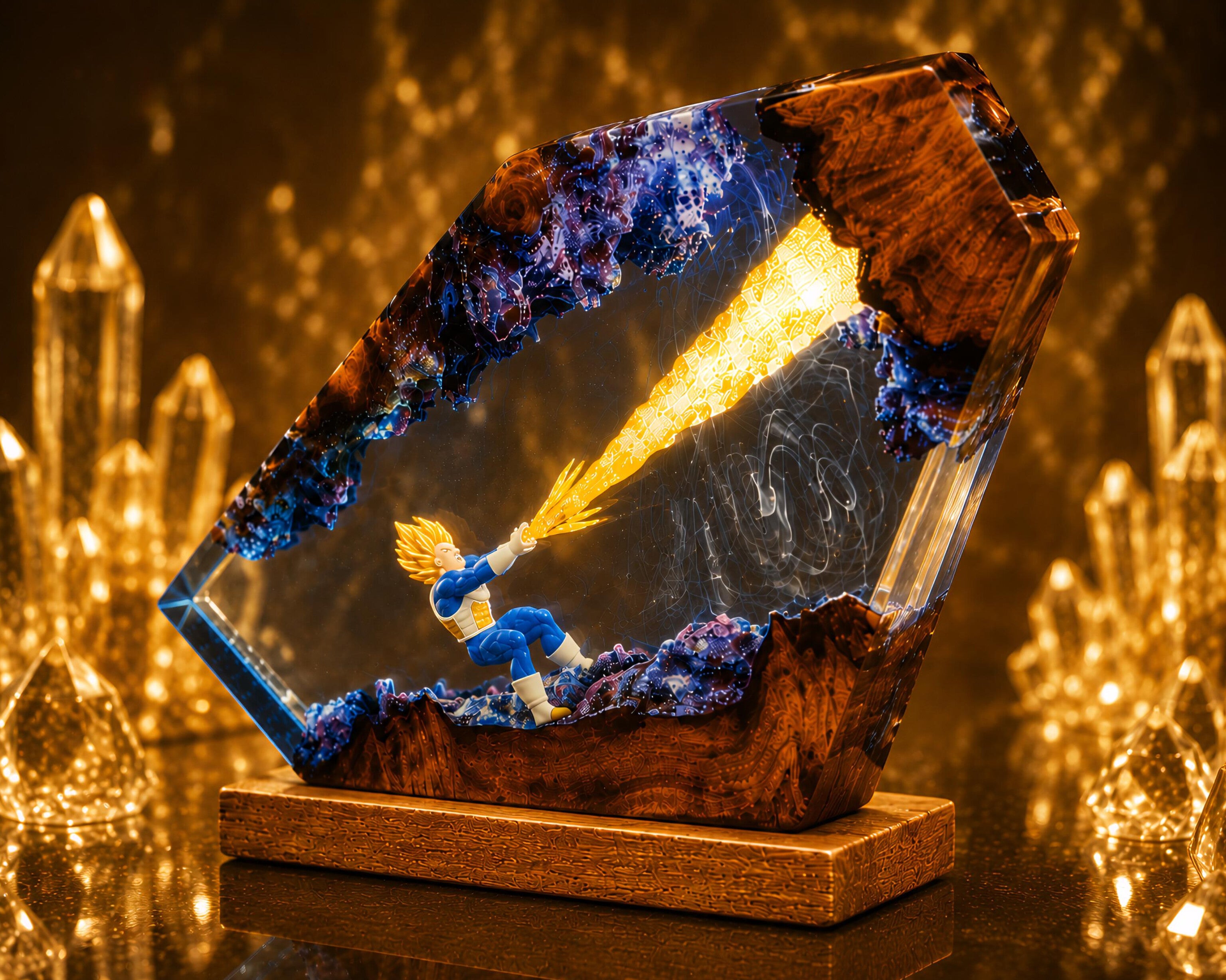 Vegeta Final Flash Resin LED Lamp – Handmade Dragon Ball Inspired Anime Display | Premium Epoxy Crystal Night Light | Gamer & Anime Fan Gift